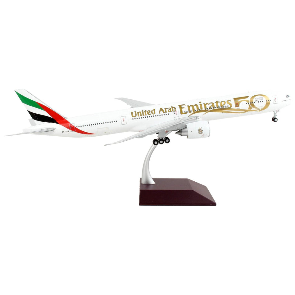 Boeing 777-300ER Commercial Aircraft "Emirates Airlines - 50th Anniversary of UAE" White with Striped Tail "Gemini 200" Series 1/200 Diecast Model Airplane by GeminiJets