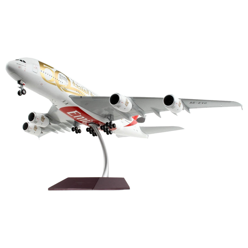 Airbus A380-800 Commercial Aircraft "Emirates Airlines - 50th Anniversary of UAE" White with Striped Tail "Gemini 200" Series 1/200 Diecast Model Airplane by GeminiJets