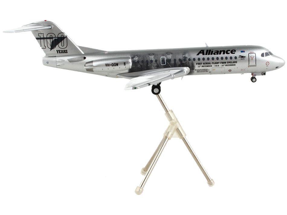 Fokker F70 Commercial Aircraft "Alliance Airlines - 100 Years First Flight from England" Silver Metallic "Gemini 200" Series 1/200 Diecast Model Airplane by GeminiJets