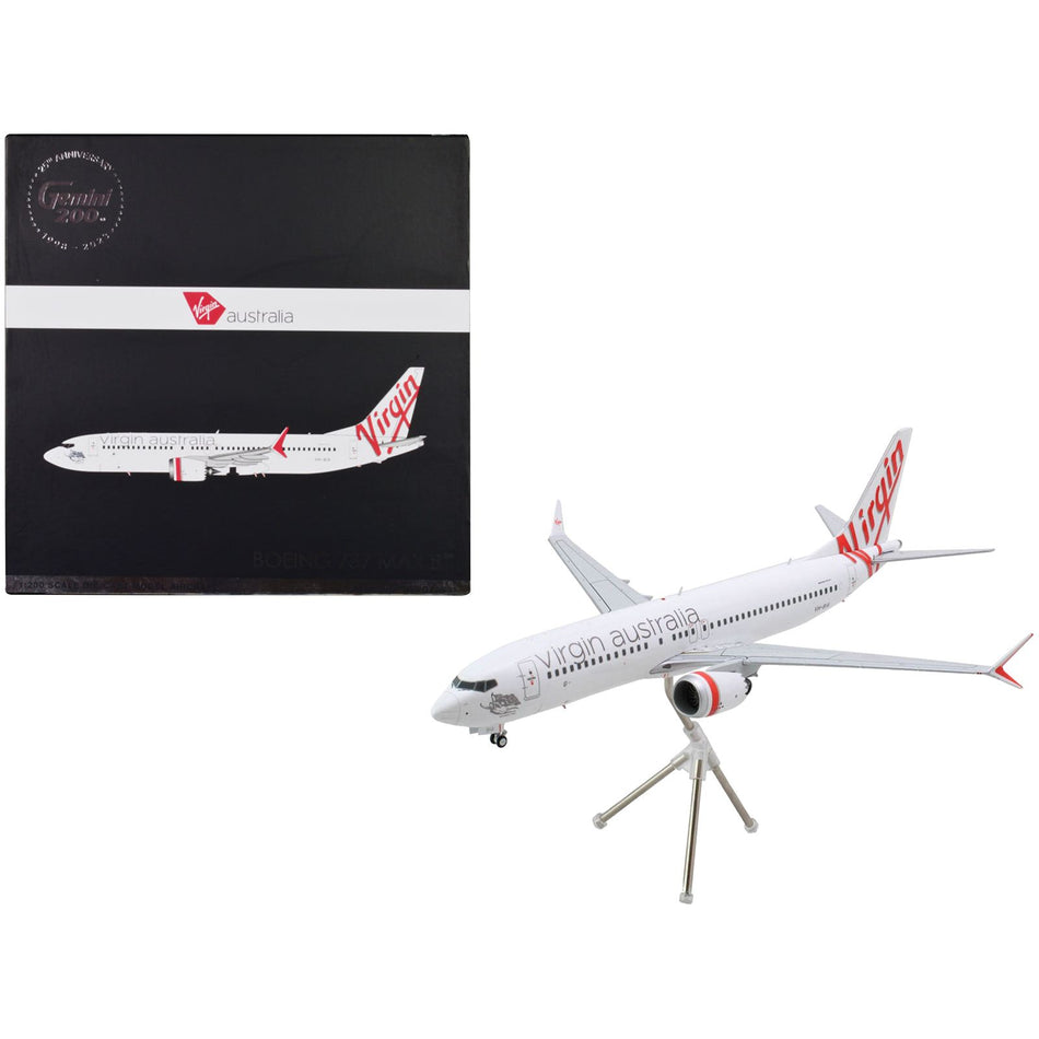 Boeing 737 MAX 8 Commercial Aircraft "Virgin Australia" (VH-8IA) White with Red Tail Graphics "Gemini 200" Series 1/200 Diecast Model Airplane by GeminiJets