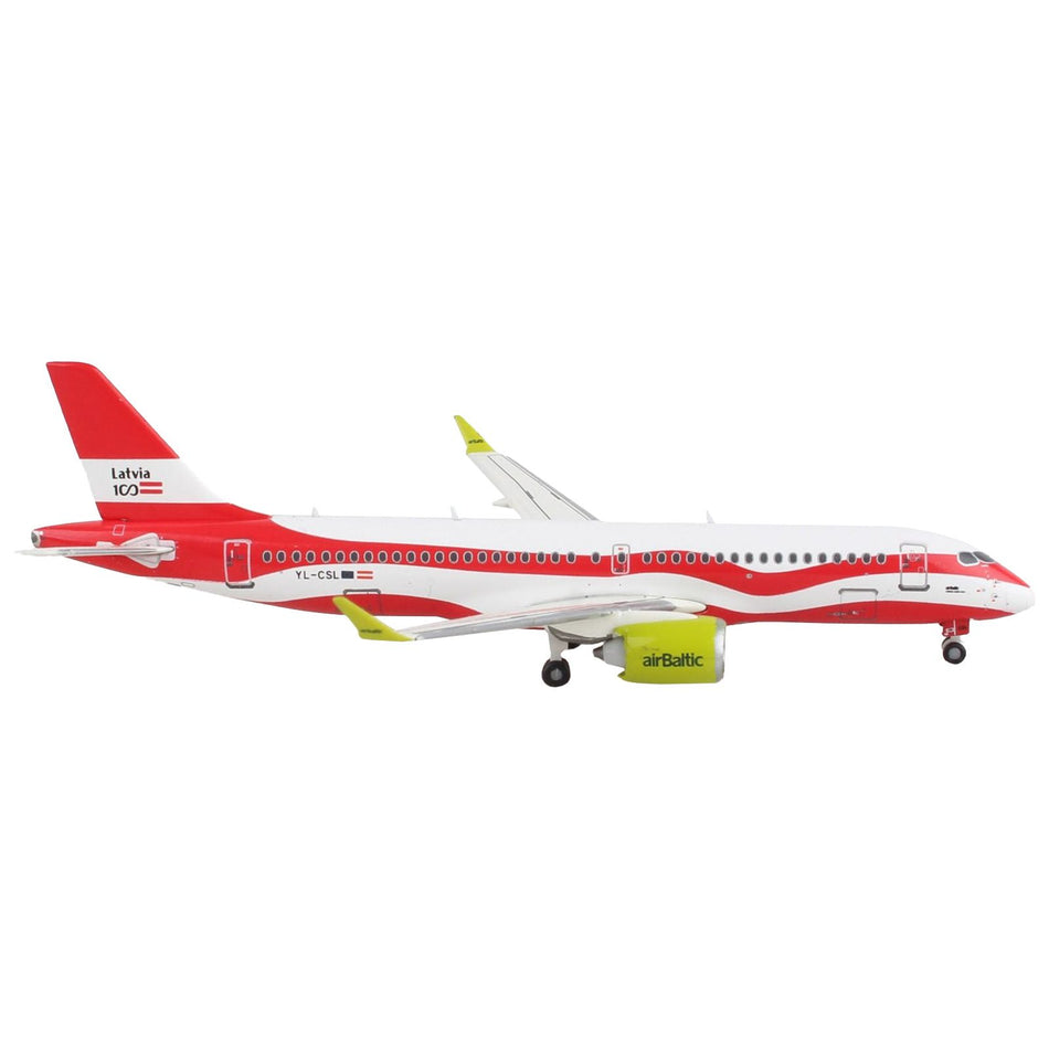 Airbus A220-300 Commercial Aircraft "Air Baltic" White and Red 1/400 Diecast Model Airplane by GeminiJets