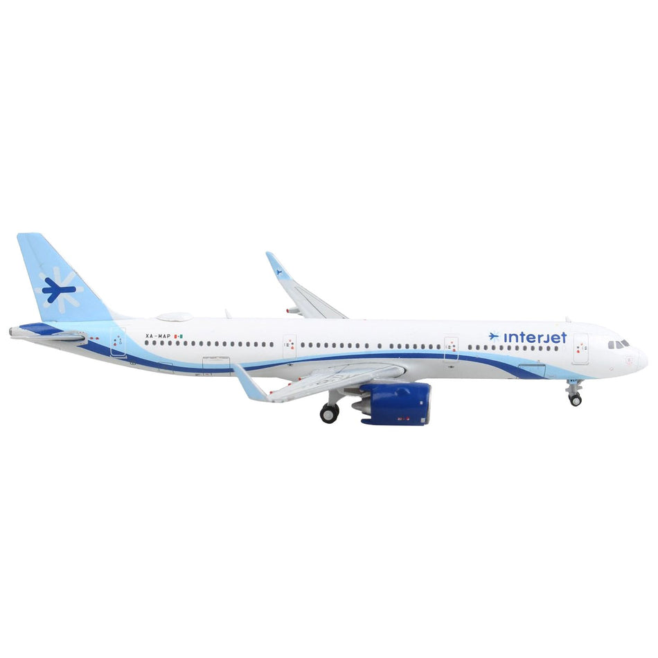 Airbus A321neo Commercial Aircraft "Interjet" White with Blue Stripes and Tail 1/400 Diecast Model Airplane by GeminiJets