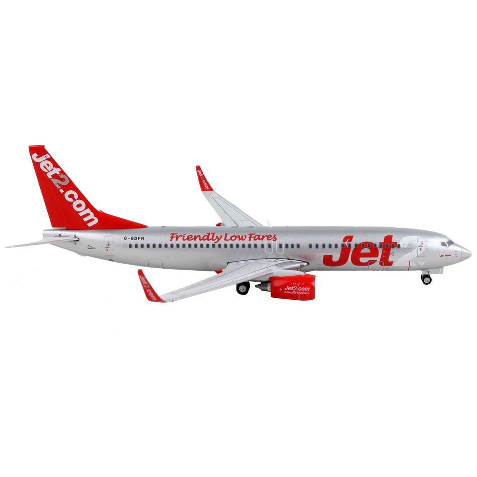 Boeing 737-800 Commercial Aircraft "Jet2.Com" Silver with Red Tail 1/400 Diecast Model Airplane by GeminiJets