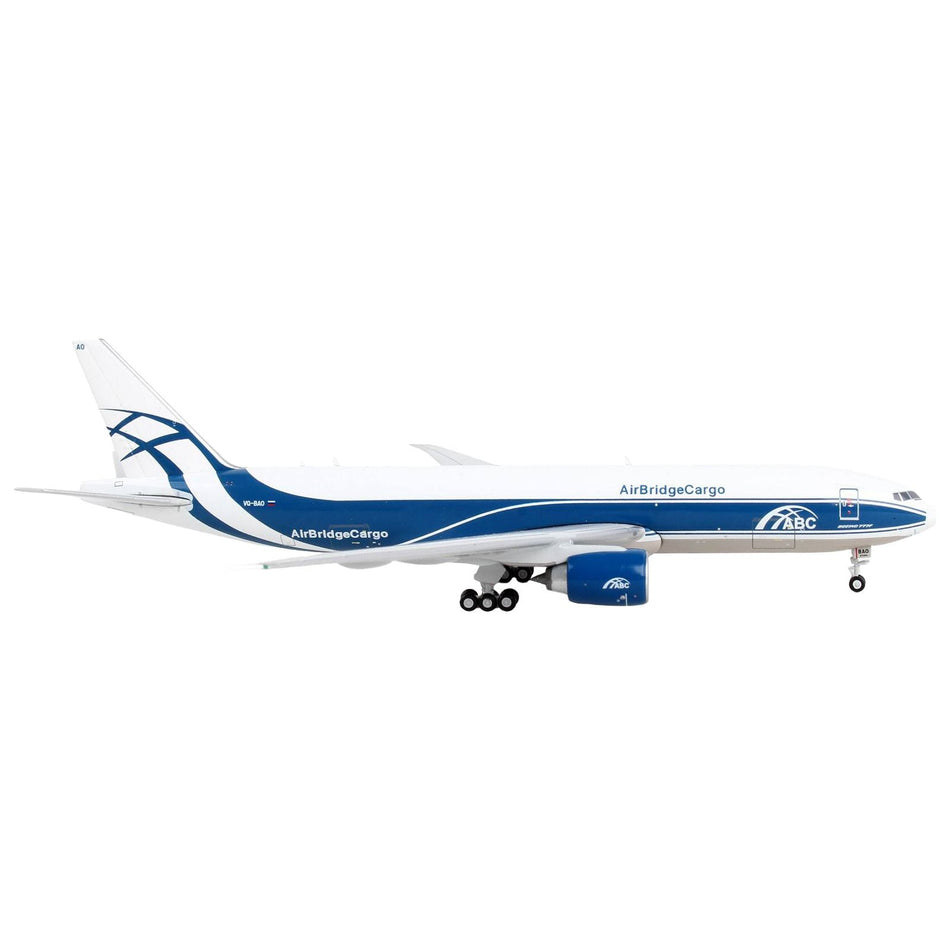 Boeing 777F Commercial Aircraft "AirBridgeCargo" White with Blue Stripes 1/400 Diecast Model Airplane by GeminiJets