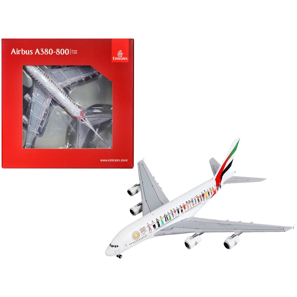 Airbus A380-800 Commercial Aircraft "Emirates Airlines - Dubai Expo 2020" White with Graphics  1/400 Diecast Model Airplane by GeminiJets