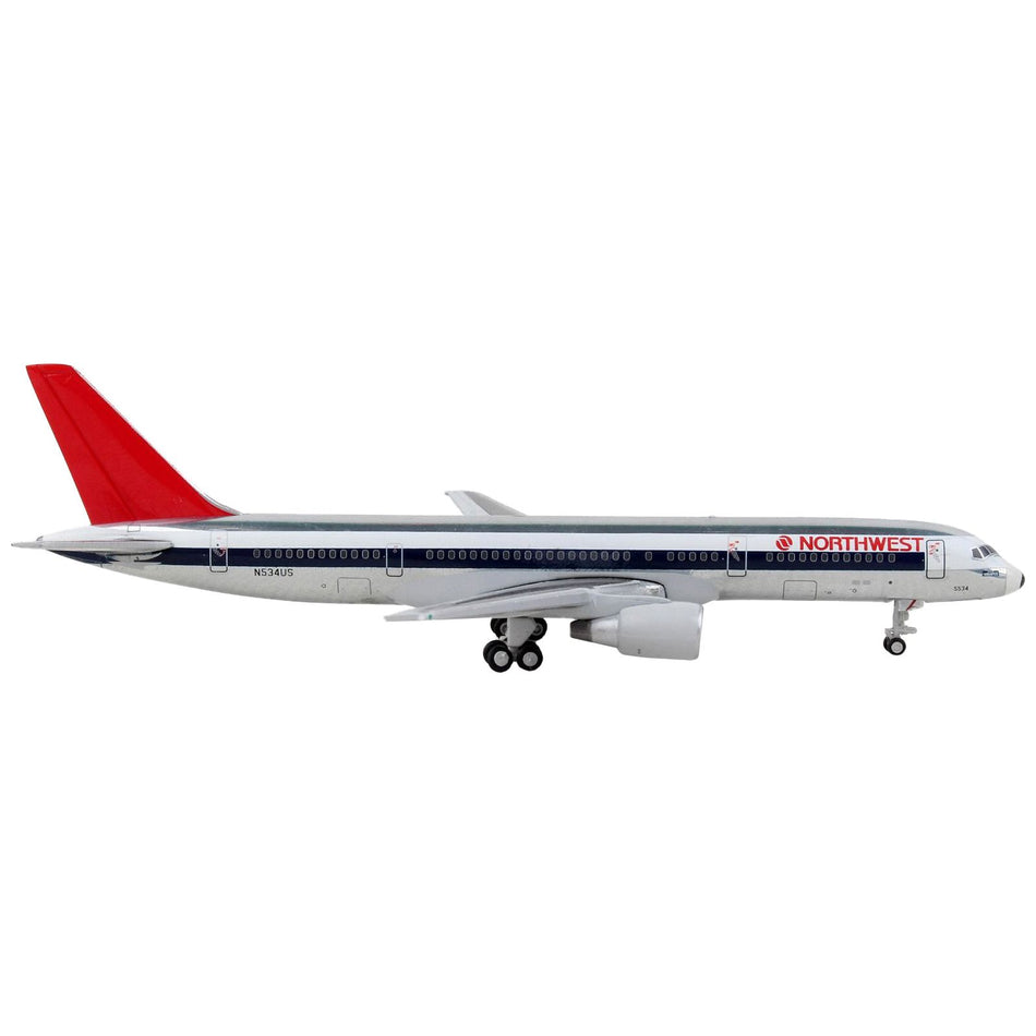 Boeing 757-200 Commercial Aircraft "Northwest Airlines" Silver and White with Red Tail 1/400 Diecast Model Airplane by GeminiJets