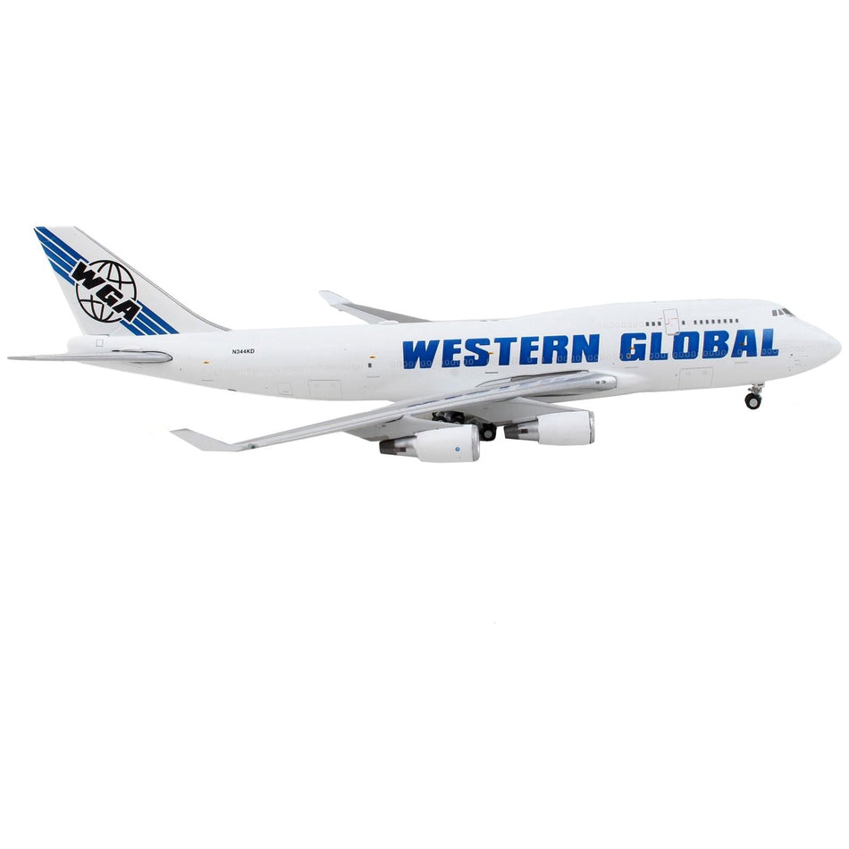 Boeing 747-400F Commercial Aircraft "Western Global" White with Blue Tail Stripes 1/400 Diecast Model Airplane by GeminiJets