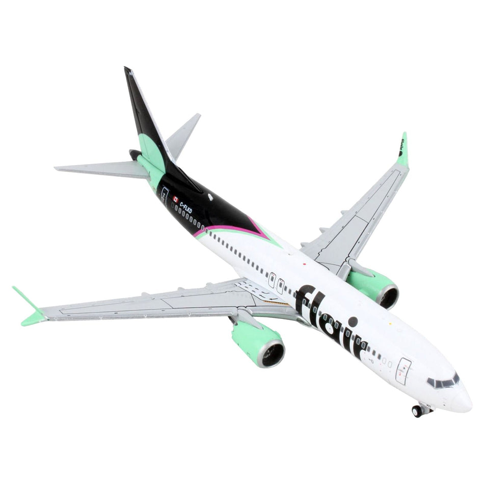 Boeing 737 MAX 8 Commercial Aircraft "Flair Airlines" White and Black with Light Green 1/400 Diecast Model Airplane by GeminiJets