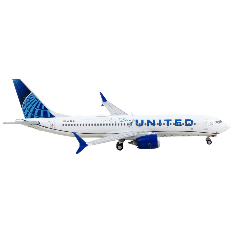 Boeing 737 MAX 8 Commercial Aircraft "United Airlines - Being United Together" White with Blue Tail 1/400 Diecast Model Airplane by GeminiJets