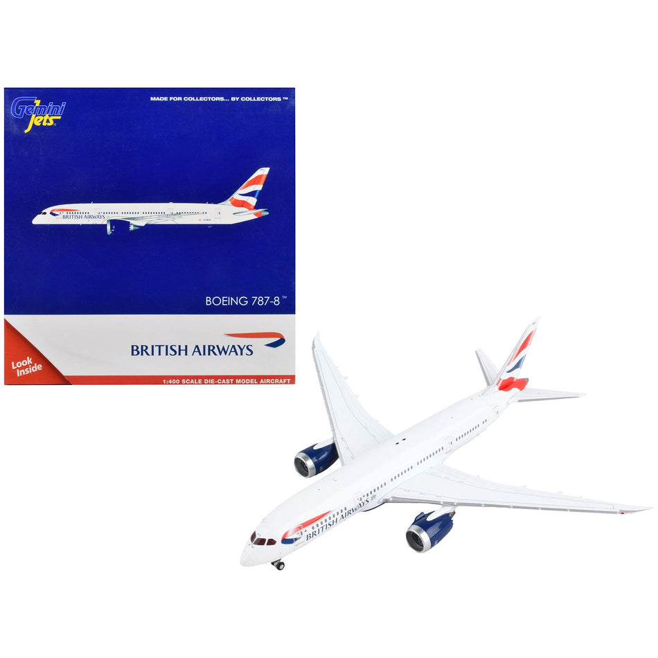 Boeing 787-8 Commercial Aircraft "British Airways" White with Tail Stripes 1/400 Diecast Model Airplane by GeminiJets