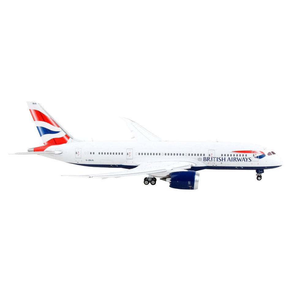 Boeing 787-8 Commercial Aircraft with Flaps Down "British Airways" White with Tail Stripes 1/400 Diecast Model Airplane by GeminiJets