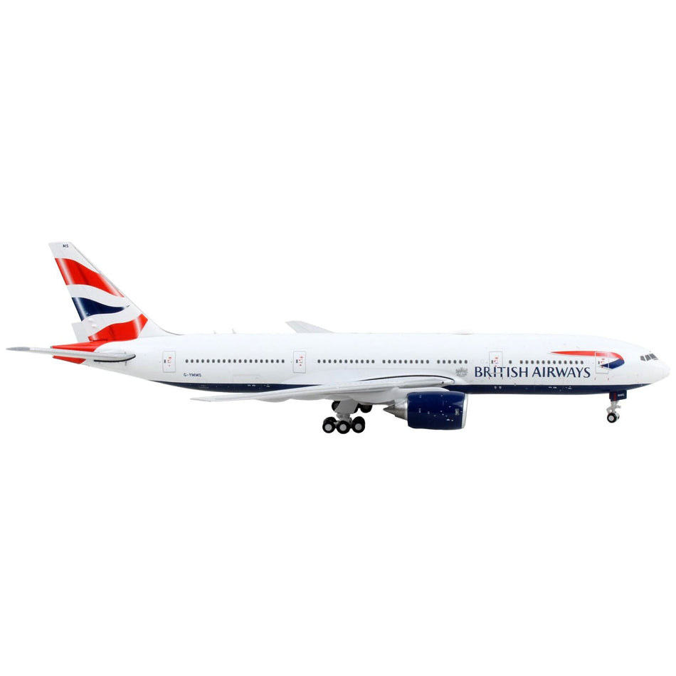 Boeing 777-200ER Commercial Aircraft "British Airways" White with Tail Stripes 1/400 Diecast Model Airplane by GeminiJets