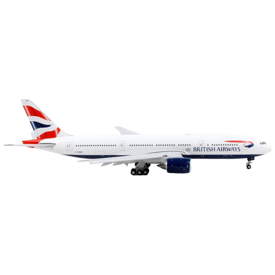 Boeing 777-200ER Commercial Aircraft with Flaps Down "British Airways" White with Tail Stripes 1/400 Diecast Model Airplane by GeminiJets