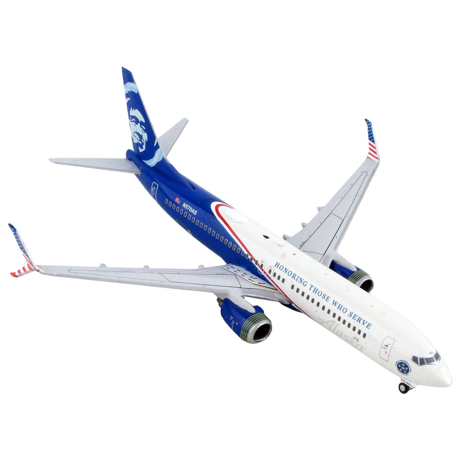 Boeing 737-800 Commercial Aircraft "Alaska Airlines - Honoring Those Who Serve" White and Blue 1/400 Diecast Model Airplane by GeminiJets