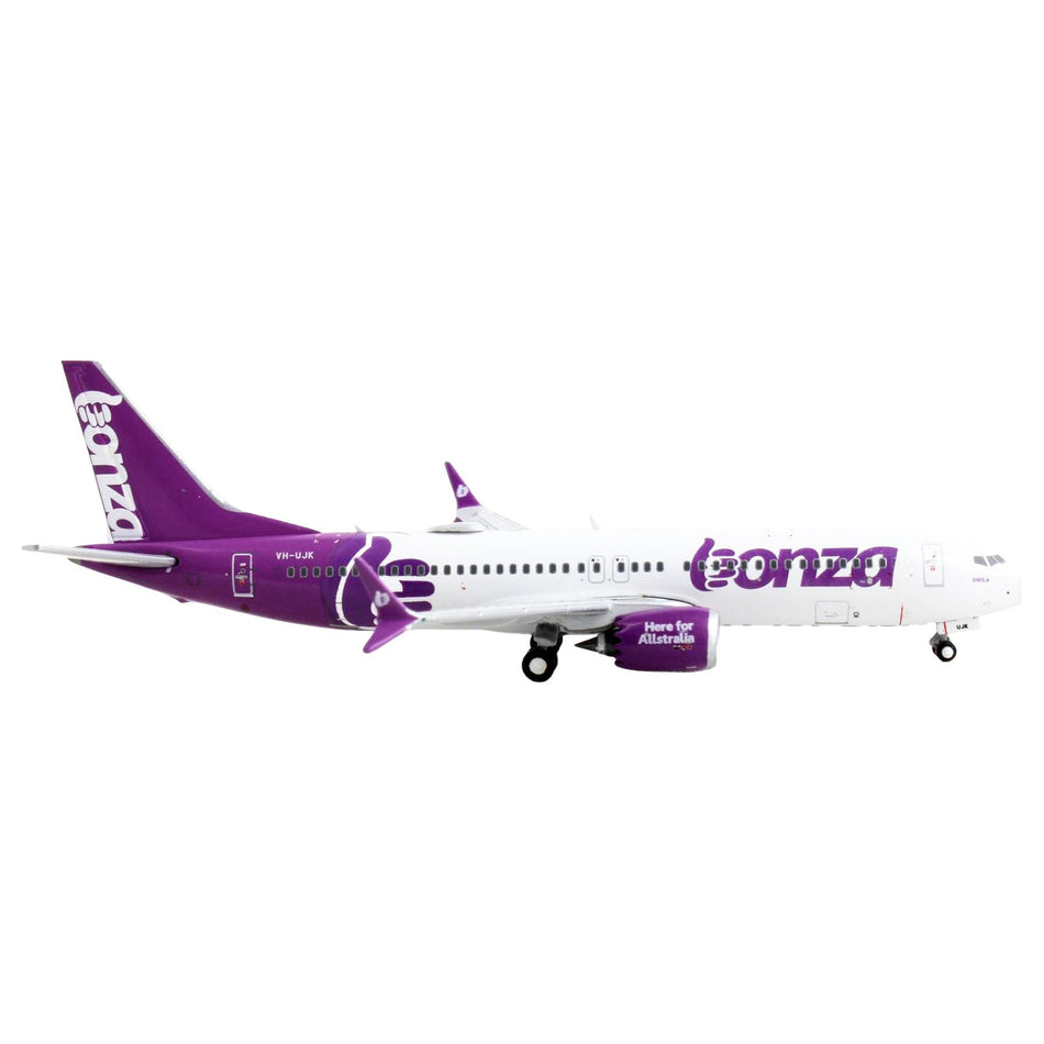 Boeing 737 MAX 8 Commercial Aircraft "Bonza Aviation" White and Purple 1/400 Diecast Model Airplane by GeminiJets