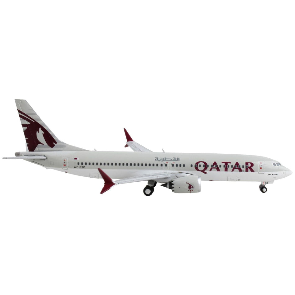 Boeing 737 MAX 8 Commercial Aircraft "Qatar Airways" Gray with Tail Graphics 1/400 Diecast Model Airplane by GeminiJets