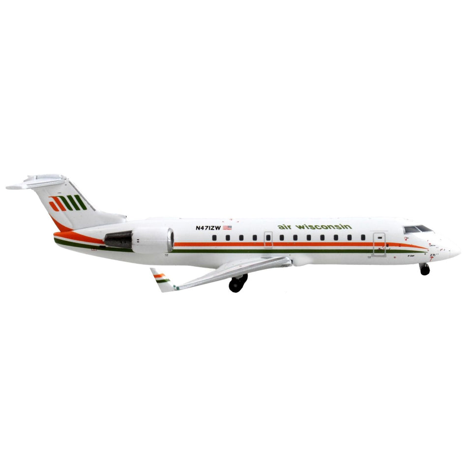 Bombardier CRJ200 Commercial Aircraft "Air Wisconsin" White with Orange and Green Stripes 1/400 Diecast Model Airplane by GeminiJets