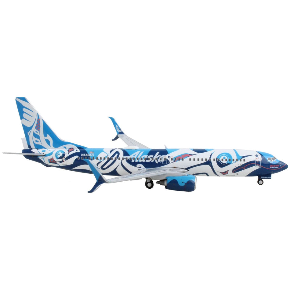 Boeing 737-800 Commercial Aircraft "Alaska Airlines - Salmon People Livery" Blue and White 1/400 Diecast Model Airplane by GeminiJets