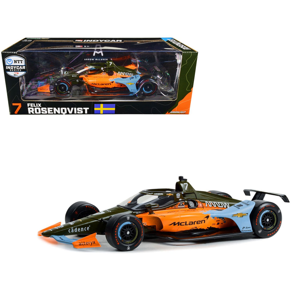 Dallara IndyCar #7 Felix Rosenqvist "UNDEFEATED" Arrow McLaren SP Indianapolis 500 "NTT IndyCar Series" (2022) 1/18 Diecast Model Car by Greenlight