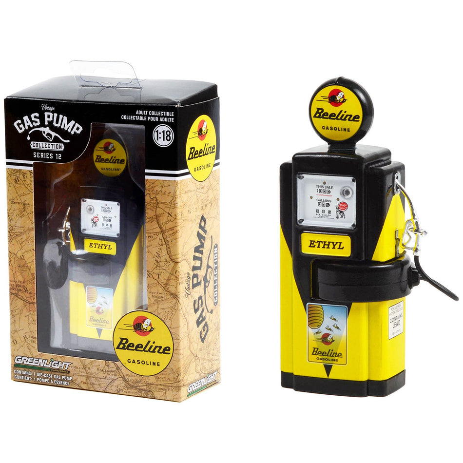 1948 Wayne 100-A Gas Pump "Beeline Gasoline" Yellow and Black "Vintage Gas Pumps" Series 12 1/18 Diecast Model by Greenlight