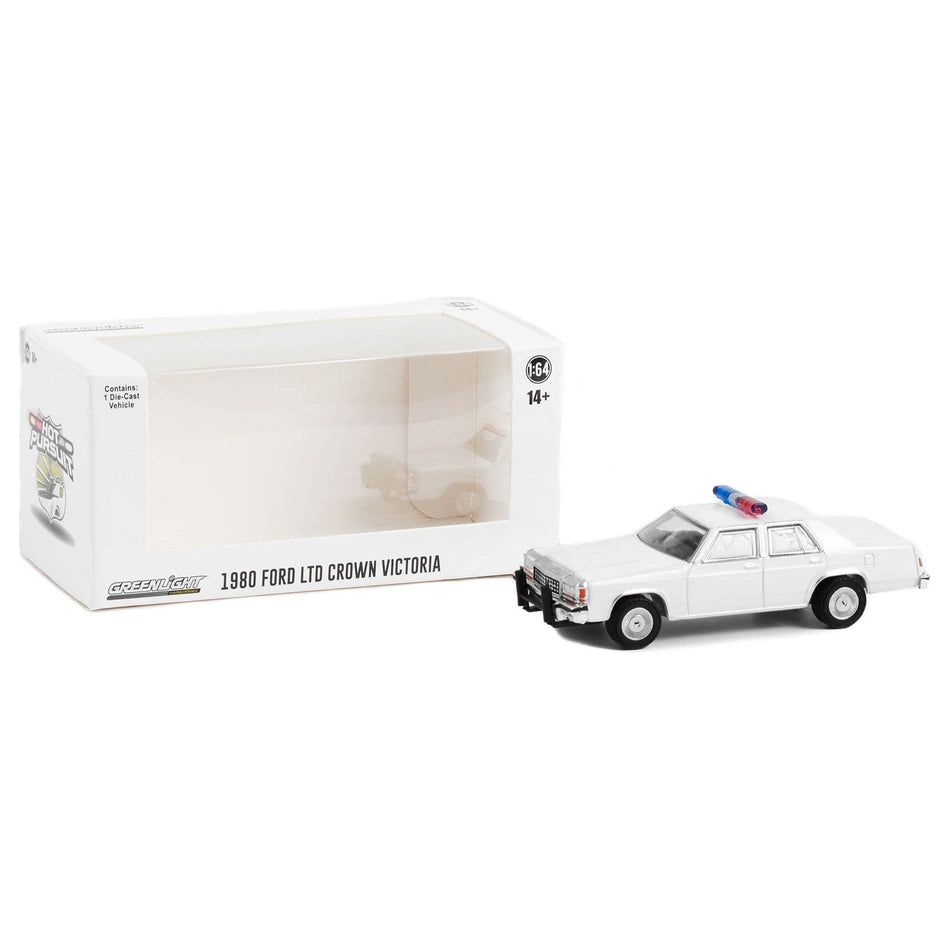 1980-1991 Ford LTD Crown Victoria Police White with Light Bar "Hot Pursuit" "Hobby Exclusive" Series 1/64 Diecast Model Car by Greenlight