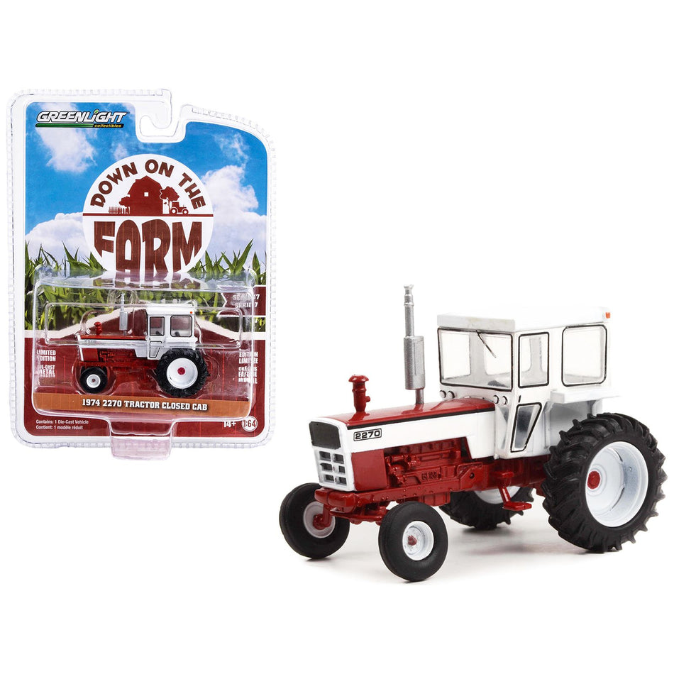 1974 2270 Tractor Closed Cab Red and White "Down on the Farm" Series 7 1/64 Diecast Model by Greenlight