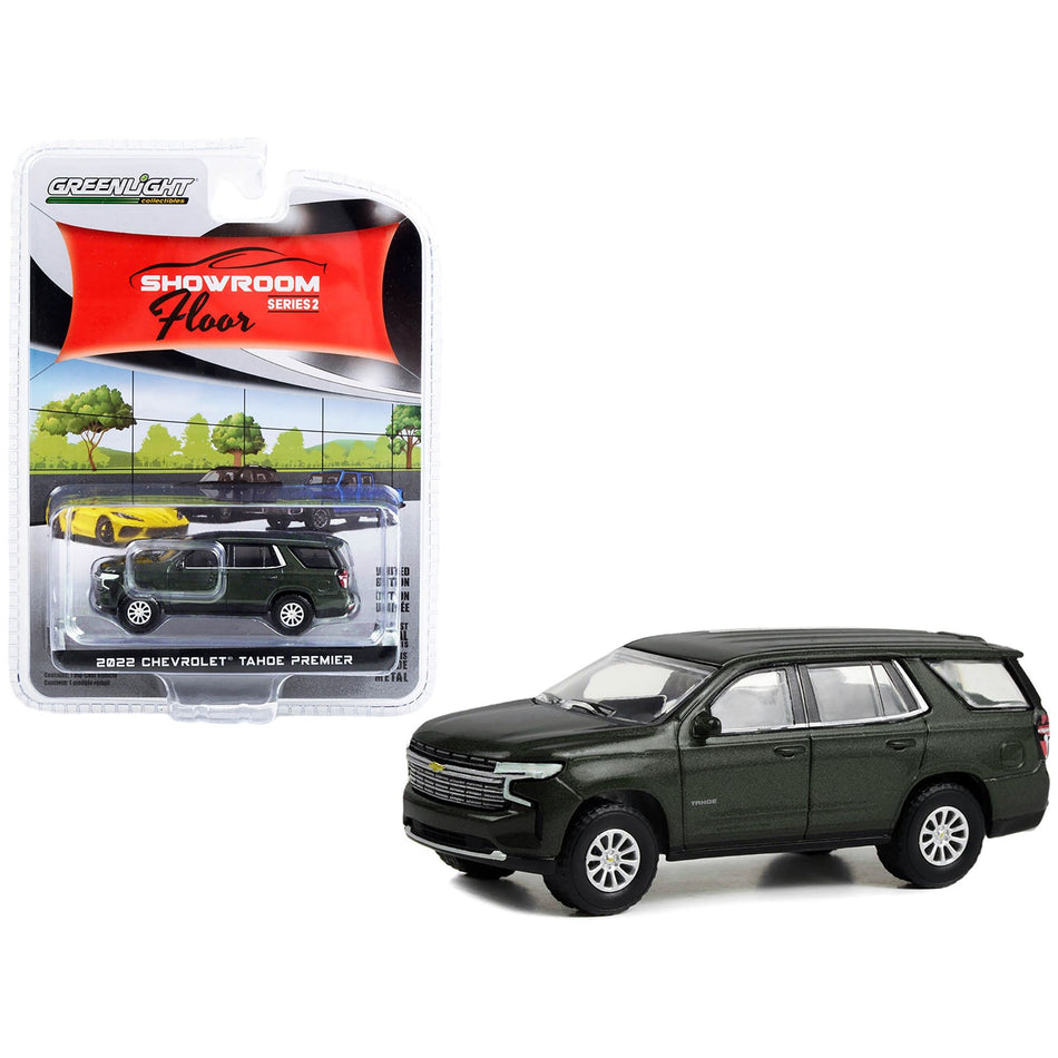 2022 Chevrolet Tahoe Premier Evergreen Gray Metallic "Showroom Floor" Series 2 1/64 Diecast Model Car by Greenlight