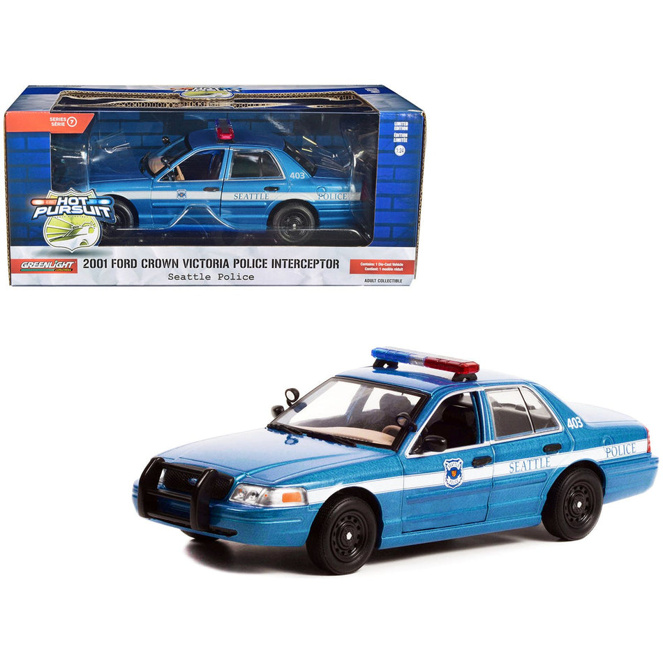 2001 Ford Crown Victoria Police Interceptor Blue Metallic "Seattle Police - Seattle, Washington" "Hot Pursuit" Series 1/24 Diecast Model Car by Greenlight