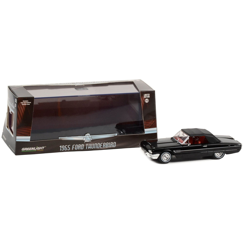 1965 Ford Thunderbird Convertible (Top-Up) Raven Black with Red Interior 1/43 Diecast Model Car by Greenlight