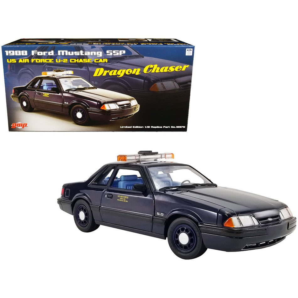 1988 Ford Mustang 5.0 SSP Dark Blue "U.S. Air Force U-2 Chase Car Dragon Chaser" Limited Edition to 852 pieces Worldwide 1/18 Diecast Model Car by GMP