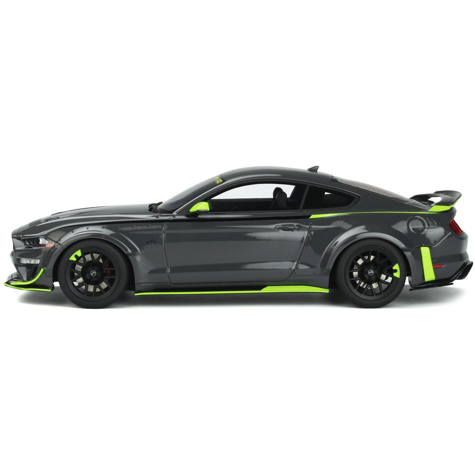 Ford Mustang RTR Spec 5 Gray with Black and Green Stripes "10th Anniversary" 1/18 Model Car by GT Spirit