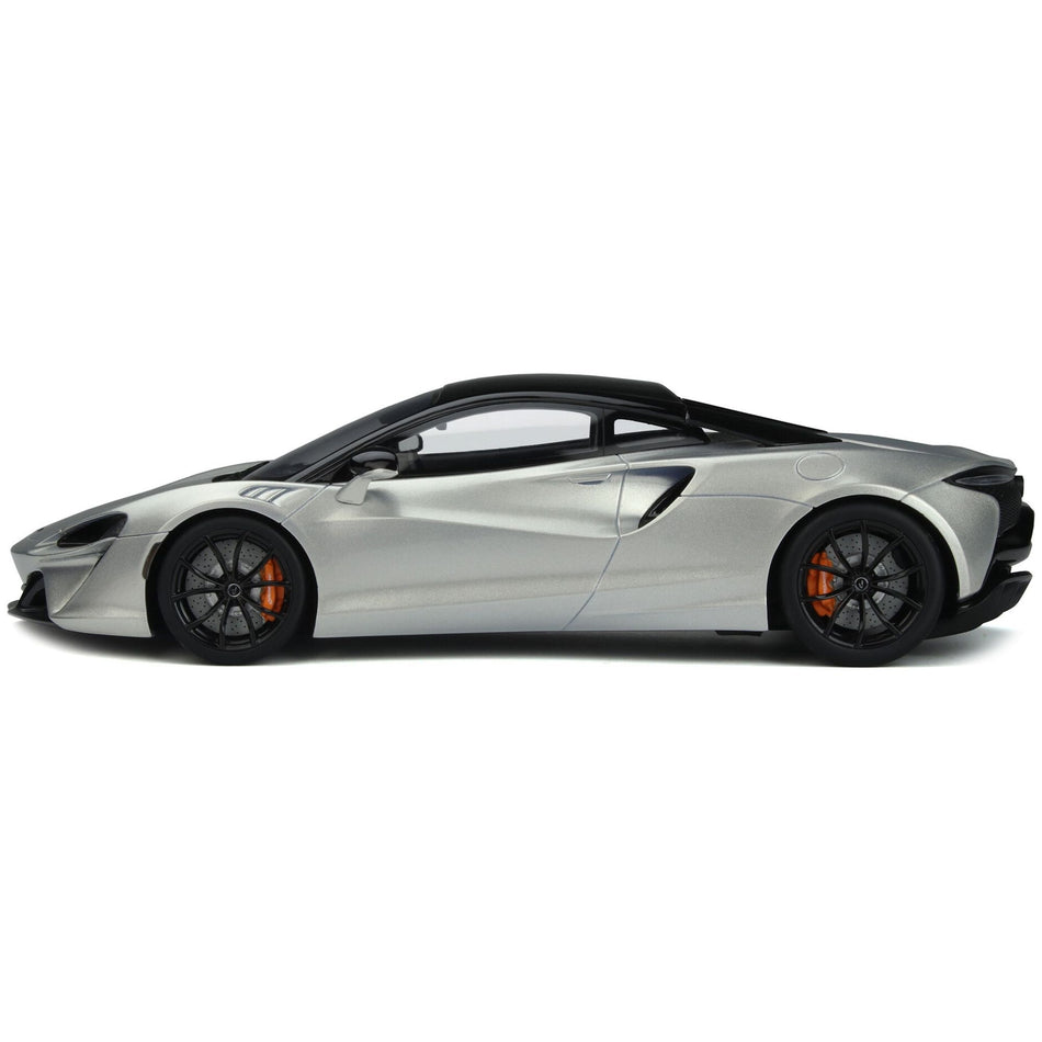 2021 McLaren Artura Silver Metallic with Black Top 1/18 Model Car by GT Spirit