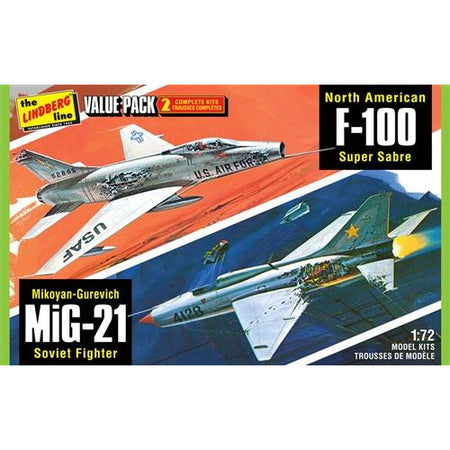 Lindberg Vietnam Era Fighters (F-100 Supersabre & Mig-21BD) 2 Pack 1:72 Scale Model Kit