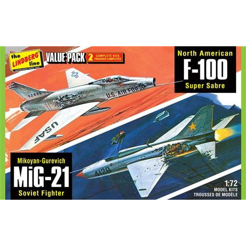 Lindberg Vietnam Era Fighters (F-100 Supersabre & Mig-21BD) 2 Pack 1:72 Scale Model Kit