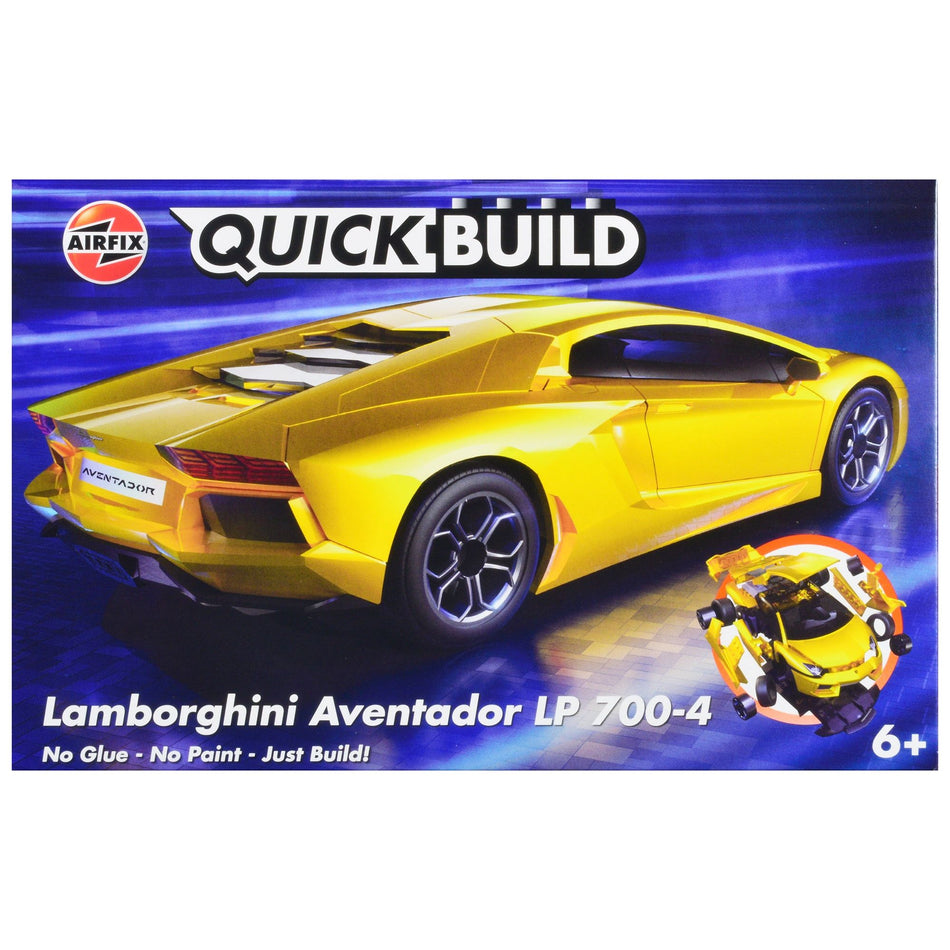 Skill 1 Model Kit Lamborghini Aventador LP 700-4 Yellow Snap Together Painted Plastic Model Car Kit by Airfix Quickbuild