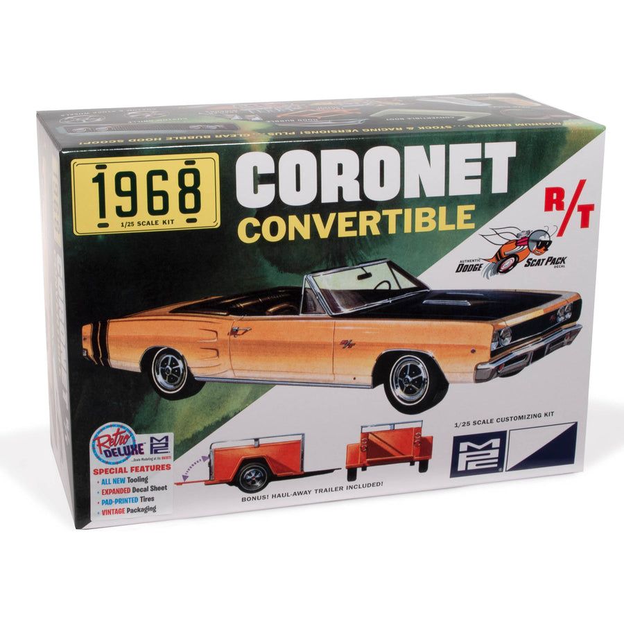 MPC 1968 Dodge Coronet Convertible W/Trailer 1:25 Scale Model Kit