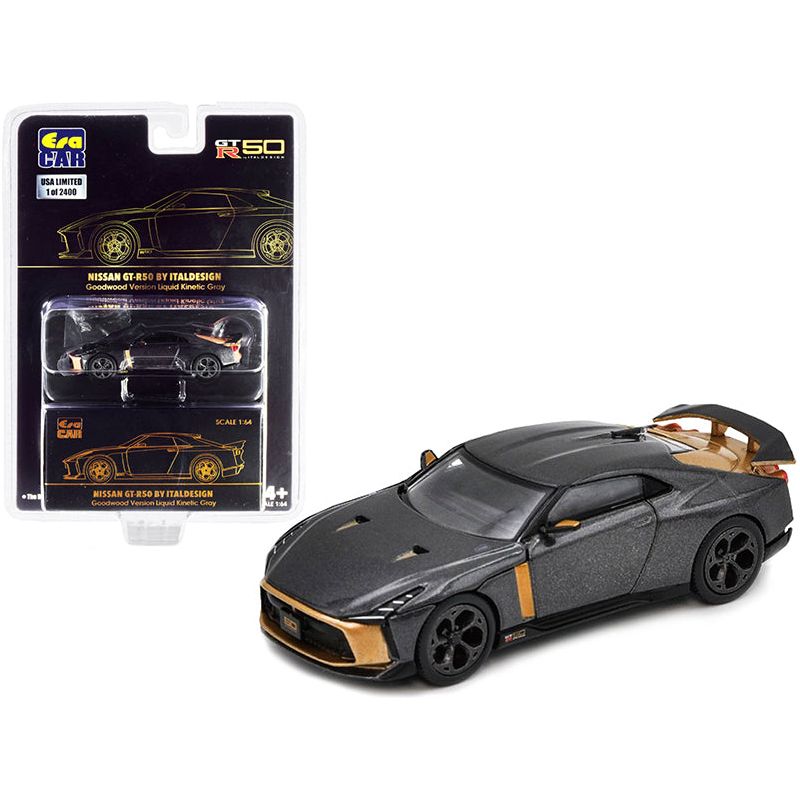 Nissan GT-R50 by Italdesign Liquid Kinetic Gray Metallic and Gold Goodwood Version Limited Edition to 2400 pieces 1/64 Diecast Model Car by Era Car