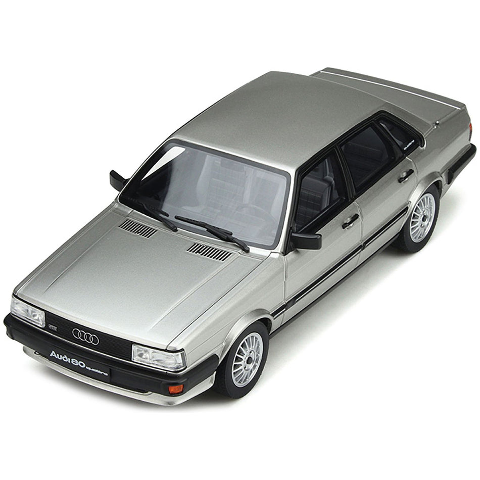 1983 Audi 80 Quattro Zermatt Silver Metallic with Black Stripes Limited Edition to 2000 pieces Worldwide 1/18 Model Car by Otto Mobile