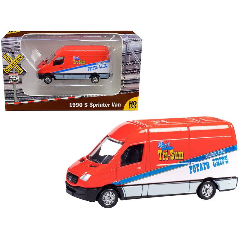 1990 Mercedes Benz Sprinter Van Red and White "Tri-Sum Potato Chips" "TraxSide Collection" 1/87 (HO) Scale Diecast Model by Classic Metal Works