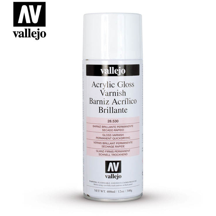 Acrylic Gloss Spray Varnish, for quick and easy protection, by Vallejo.
