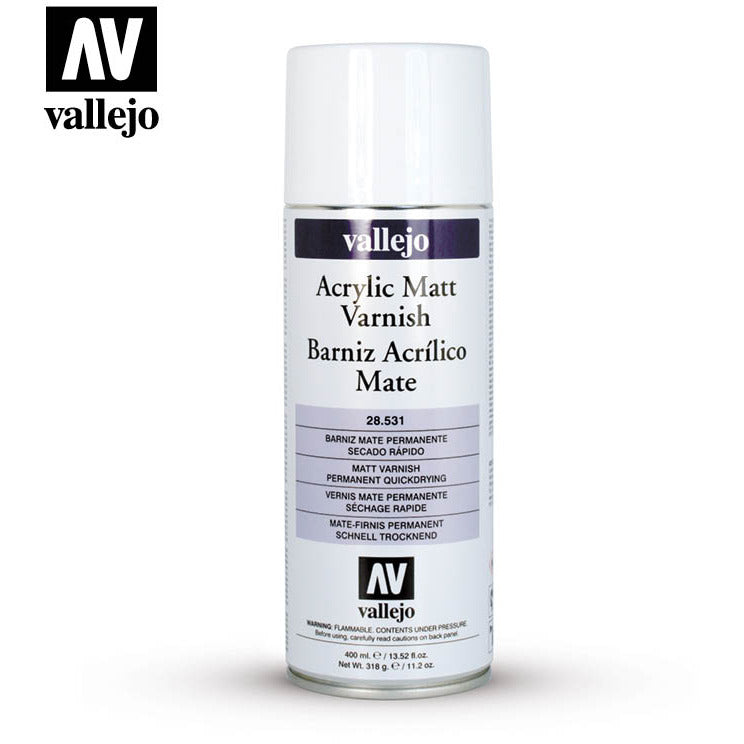 Acrylic Matt Spray Varnish, for quick and easy protection, by Vallejo.