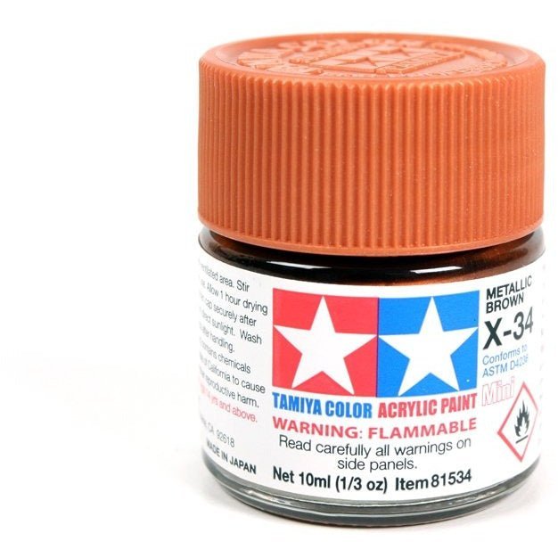 Acrylic Mini X-34 Met Brown 10Ml Bottle / Tamiya USA-Tamiya-ModelCars.com