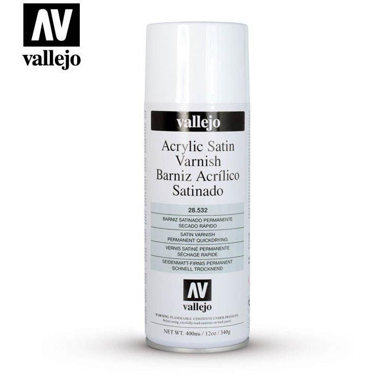 Acrylic Satin Spray Varnish, for quick and easy protection, by Vallejo.