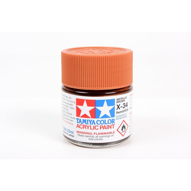 Acrylic X-34 Metallic Brown 23Ml Bottle / Tamiya USA-Tamiya-ModelCars.com