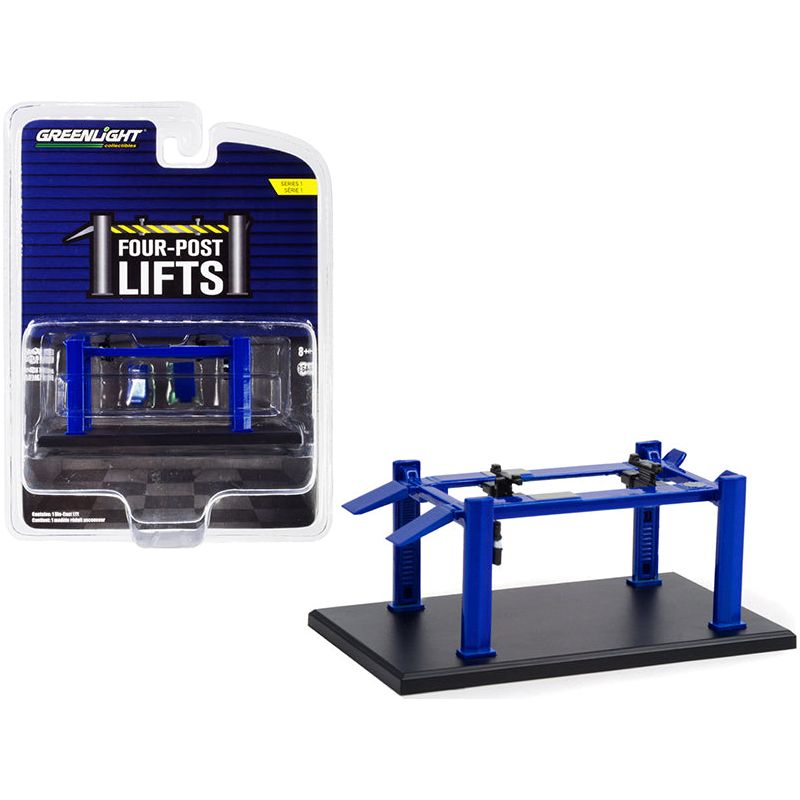 Adjustable Four - Post Lift Blue "Four - Post Lifts" Series 1 1/64 Diecast Model by Greenlight - Greenlight - ModelCars.com