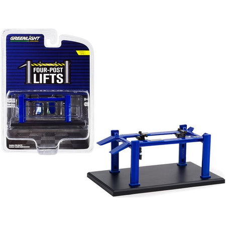 Adjustable Four - Post Lift Blue "Four - Post Lifts" Series 1 1/64 Diecast Model by Greenlight - Greenlight - ModelCars.com