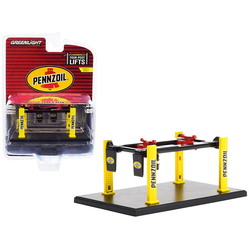 Adjustable Four - Post Lift "Pennzoil" Black and Yellow "Four - Post Lifts" Series 3 1/64 Diecast Model by Greenlight - Greenlight - ModelCars.com