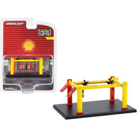 Adjustable Four - Post Lift "Shell Oil" Yellow "Four - Post Lifts" Series 1 1/64 Diecast Model by Greenlight - Greenlight - ModelCars.com