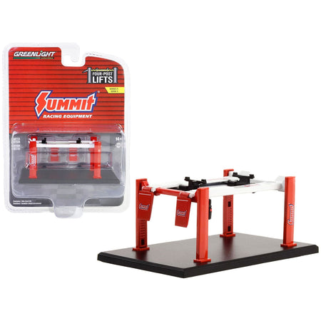 Adjustable Four - Post Lift "Summit Racing Equipment" Red and White "Four - Post Lifts" Series 5 1/64 Diecast Model by Greenlight - Greenlight - ModelCars.com