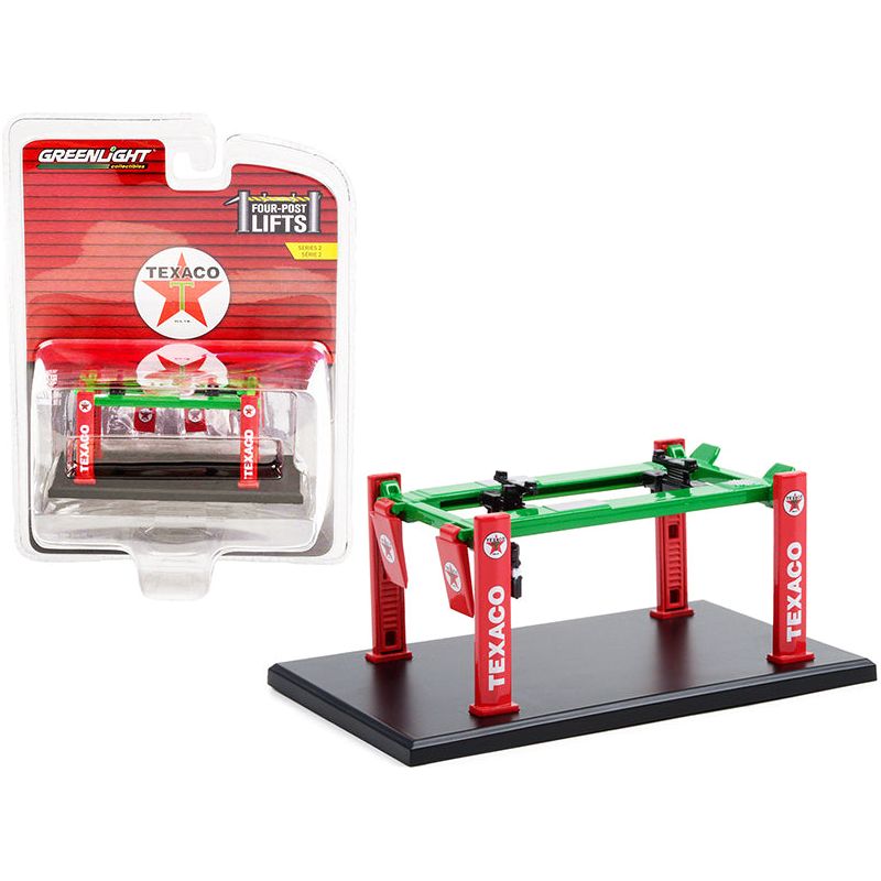 Adjustable Four - Post Lift "Texaco" Red and Green "Four - Post Lifts" Series 2 1/64 Diecast Model by Greenlight - Greenlight - ModelCars.com